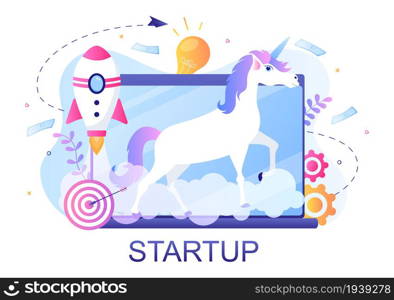 Unicorn Business Startup Symbol Vector Illustration. Businessman of Development Process, Innovation Product, and Creative Idea See the Goal to be Successful