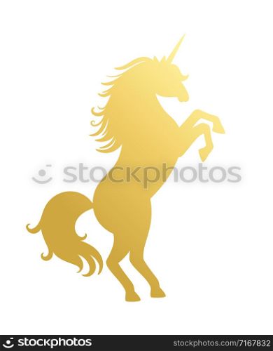 Unicorn golden silhouette isolated on white background, vector illustration. Unicorn golden silhouette