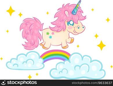 Unicorn on clouds with rainbow Royalty Free Vector Image