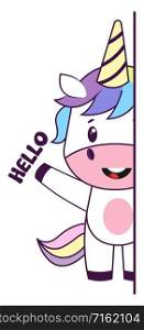 Unicorn saying hello, illustration, vector on white background.
