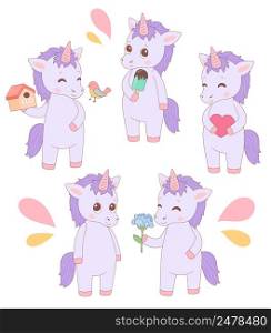 Unicorn set, spring or summer vector illustration
