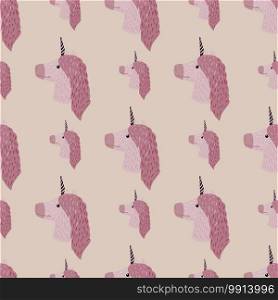 Unicorn sweet silhouettes seamless pattern in pale tones. Grey background with light purple pony elements. Designed for fabric design, textile print, wrapping, cover. Vector illustration.. Unicorn sweet silhouettes seamless pattern in pale tones. Grey background with light purple pony elements.