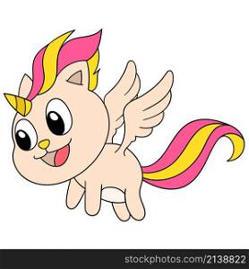 unicorn with horns and cute face flying using wings