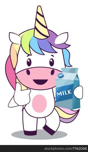 Unicorn with milk, illustration, vector on white background.