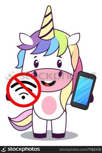Unicorn with no wifi, illustration, vector on white background.