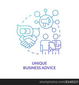 Unique business advice blue gradient concept icon. Providing business help. Mentoring and support abstract idea thin line illustration. Isolated outline drawing. Myriad Pro-Bold font used. Unique business advice blue gradient concept icon