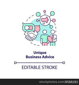 Unique business advice concept icon. Expert help. Mentoring. Networking profit abstract idea thin line illustration. Isolated outline drawing. Editable stroke. Arial, Myriad Pro-Bold fonts used. Unique business advice concept icon