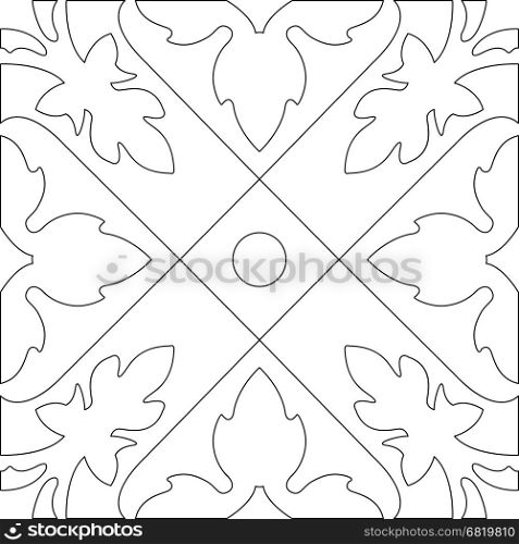 Unique coloring book square page for adults - seamless pattern tile design, joy to older children and adult colorists, who like line art and creation. Black and white vector illustration