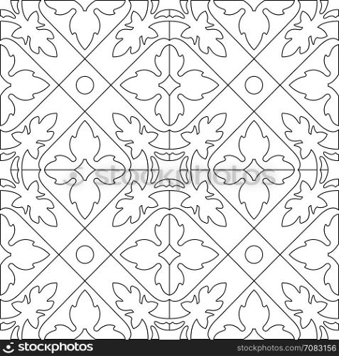 Unique coloring book square page for adults - seamless pattern tile design, joy to older children and adult colorists, who like line art and creation. Black and white vector illustration