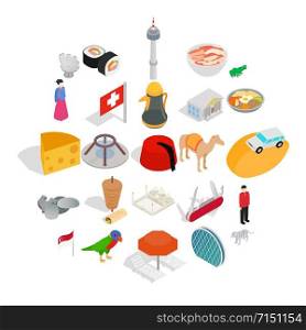 Unique country icons set. Isometric set of 25 unique country vector icons for web isolated on white background. Unique country icons set, isometric style