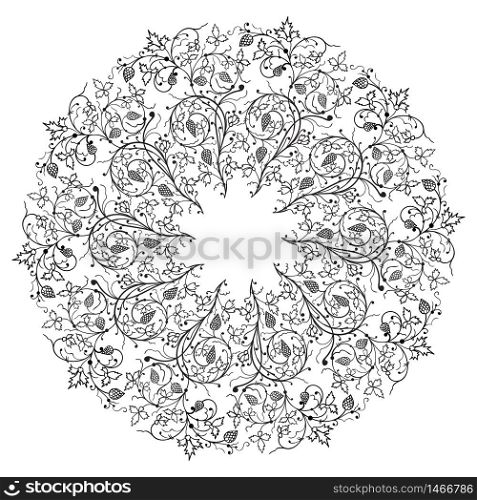 Unique Hand drawing floral mandala, zentangle element. Vector illustration. White and black. Hand drawing floral mandala, zentangle element.