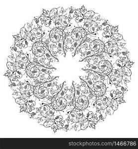 Unique Hand drawing floral mandala, zentangle element. Vector illustration. White and black. Hand drawing floral mandala, zentangle element.