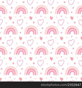 Unique pink love rainbow vector seamless pattern design. Awesome for fabric, textile, background, wallpaper, scrap booking, gift wrap, accessories, and clothing. Surface pattern design.