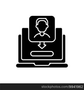Unique visitor black glyph icon. Number of distinct individuals who request pages from website during specific period. Silhouette symbol on white space. Vector isolated illustration. Unique visitor black glyph icon