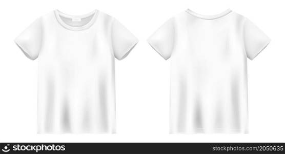Unisex white t shirt mock up. T-shirt design template. Short sleeve tee. Front and back views. Vector illustration.. Unisex white t shirt mock up. T-shirt design template. Short sleeve tee.