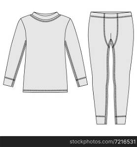Unisex winter thermal underwear. Blank templates of long sleeve t-shirt and leggings. Isolated sweatshirt and pants. Front views. CAD technical illustration.. Unisex winter thermal underwear. Blank templates of long sleeve t-shirt and leggings. Isolated sweatshirt and pants.