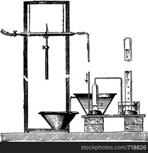 Unit of Sainte-Claire Deville to separate the gas, vintage engraved illustration. Industrial encyclopedia E.-O. Lami - 1875.
