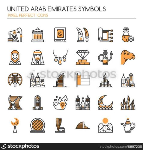 United Arab Emirates Symbols , Thin Line and Pixel Perfect Icons