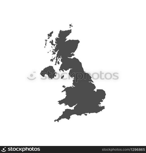United Kingdom black blank map. Great Britain map isolated on white background. Vector illustration. United Kingdom black blank map.