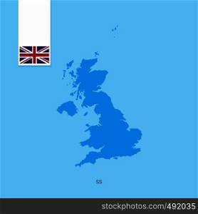 United Kingdom Country Map with Flag over Blue background. Vector EPS10 Abstract Template background