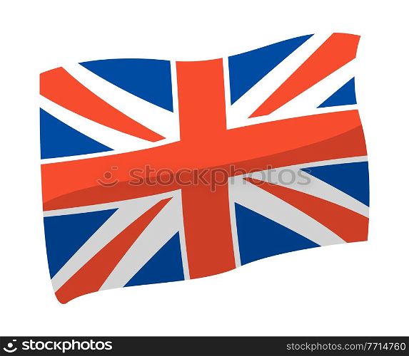 United Kingdom flag vector illustration. Great Britain flag isolated on white background. National symbol of european state blue red white color. British union jack flag in position waving in the wind. United Kingdom flag vector illustration. Great Britain national flag isolated on white background