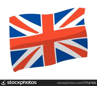 United Kingdom flag vector illustration. Great Britain flag isolated on white background. National symbol of european state blue red white color. British union jack flag in position waving in the wind. United Kingdom flag vector illustration. Great Britain national flag isolated on white background
