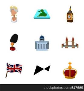 United Kingdom icons set. Cartoon illustration of 9 United Kingdom vector icons for web. United Kingdom icons set, cartoon style