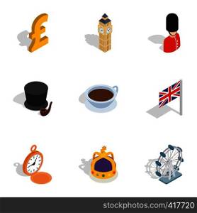 United Kingdom icons set. Isometric 3d illustration of 9 United Kingdom vector icons for web. United Kingdom icons, isometric 3d style