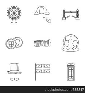 United Kingdom icons set. Outline illustration of 9 United Kingdom vector icons for web. United Kingdom icons set, outline style