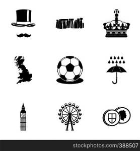 United Kingdom icons set. Simple illustration of 9 United Kingdom vector icons for web. United Kingdom icons set, simple style