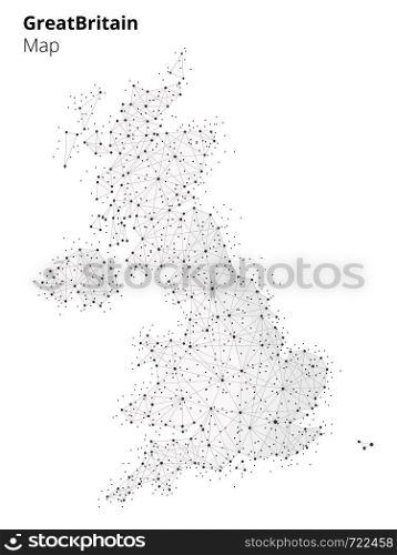 United kingdom map illustration in blockchain technology network style on white background. Block chain polygon peer to peer network connected lines technique. Cryptocurrency fintech business concept. United kingdom map in blockchain technology style.