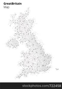 United kingdom map illustration in blockchain technology network style on white background. Block chain polygon peer to peer network connected lines technique. Cryptocurrency fintech business concept. United kingdom map in blockchain technology style.