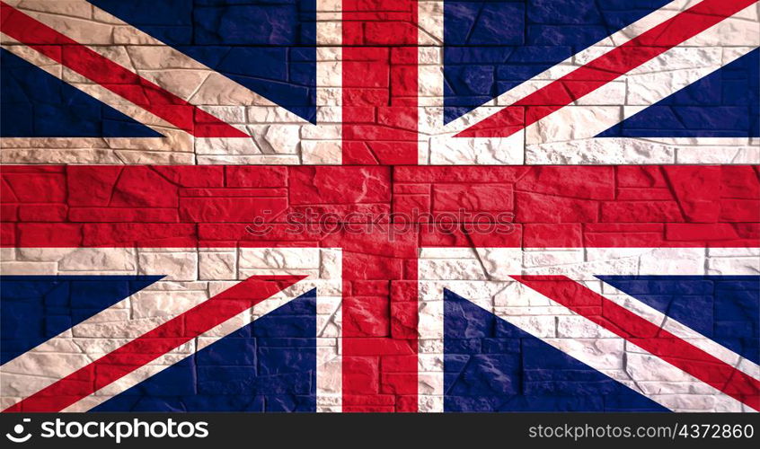 United Kingdom of Great Britain flag with gray stone wall tiles texture. Texture of old poster back with British flag. Web banner template for industrial design. Vector