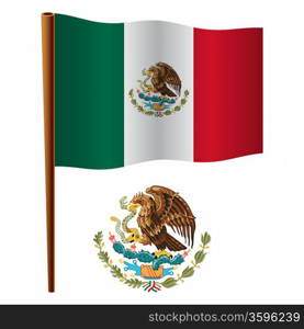 united mexican states wavy flag and coat of arm against white background, vector art illustration, image contains transparency