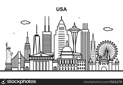 United States America City in USA Cityscape Skyline Line Illustration