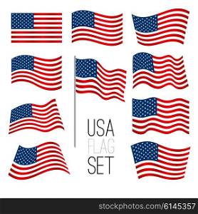 United States flag set. Independence day background. Set of United States flag. USA flag. American symbol