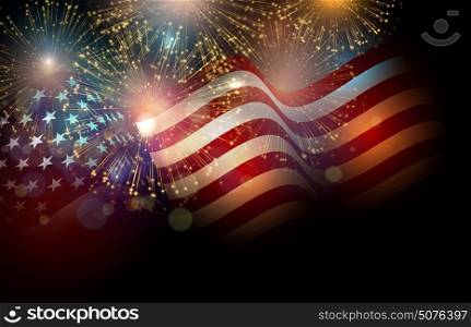 United States flag. United States flag. Fireworks background for USA Independence Day. Fourth of July celebrate