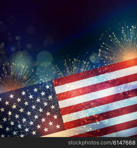 United States flag. United States flag. Fireworks background for USA Independence Day. Fourth of July celebrate