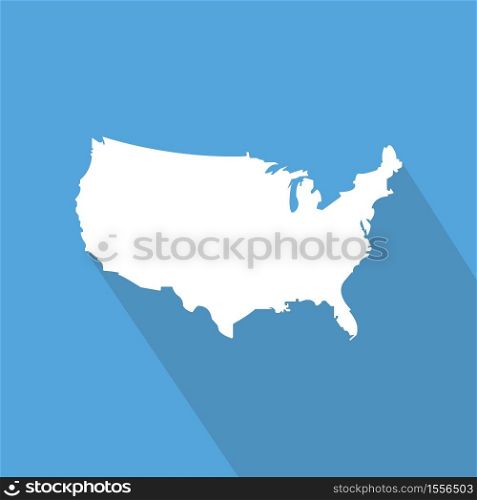 United States map isolated on blue background. Silhouette of USA with long shadow. Vector illustration.