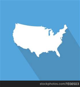 United States map isolated on blue background. Silhouette of USA with long shadow. Vector illustration.