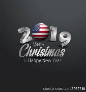 United States of America Flag 2019 Merry Christmas Typography. New Year Abstract Celebration background