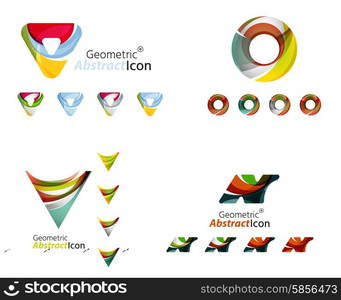 Universal abstract geometric shapes - business emblems. Created with wavy overlapping elements, clean flowing modern design