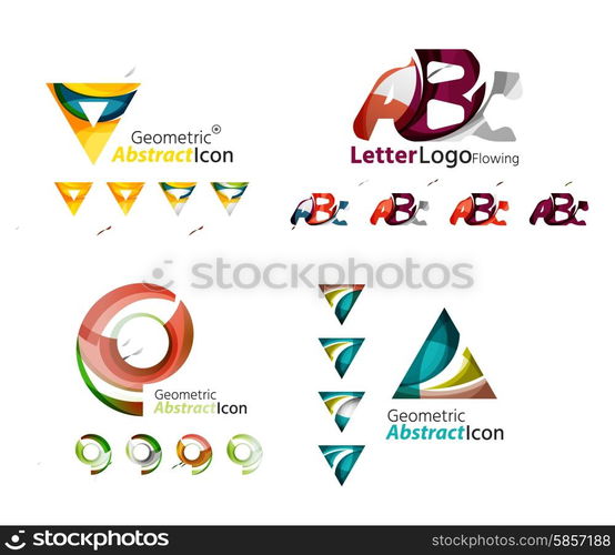 Universal abstract geometric shapes - business emblems. Created with wavy overlapping elements, clean flowing modern design