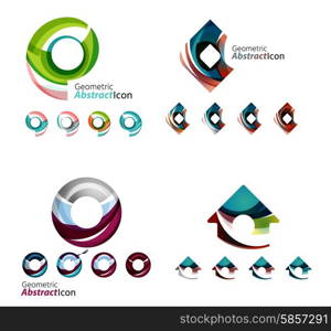 Universal abstract geometric shapes - business emblems. Created with wavy overlapping elements, clean flowing modern design