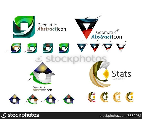Universal abstract geometric shapes - business emblems. Created with wavy overlapping elements, clean flowing modern design