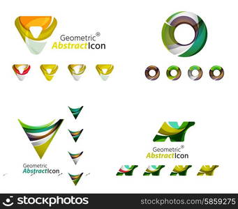 Universal abstract geometric shapes - business emblems. Created with wavy overlapping elements, clean flowing modern design