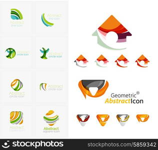 Universal abstract geometric shapes - business emblems. Created with wavy overlapping elements, clean flowing modern design