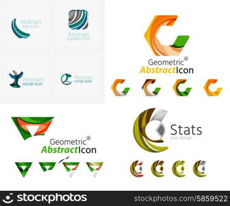 Universal abstract geometric shapes - business emblems. Created with wavy overlapping elements, clean flowing modern design