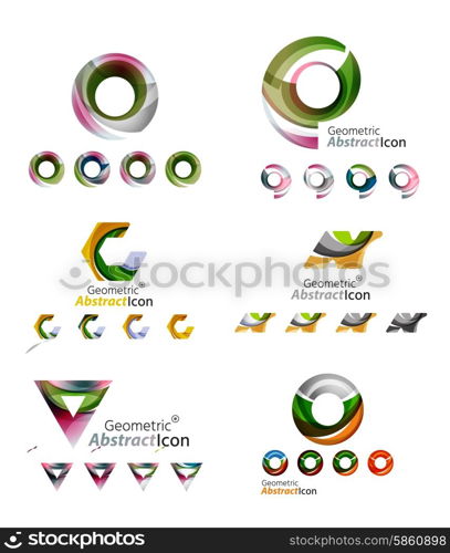 Universal abstract geometric shapes - business emblems. Created with wavy overlapping elements, clean flowing modern design