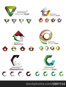 Universal abstract geometric shapes - business emblems. Created with wavy overlapping elements, clean flowing modern design